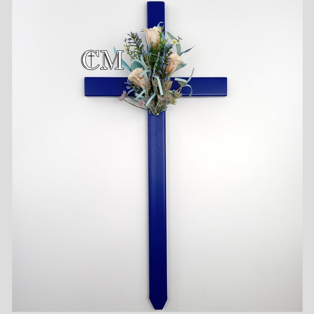 30 inch STEEL Blue Cemetery Cross Display Model, cross 762