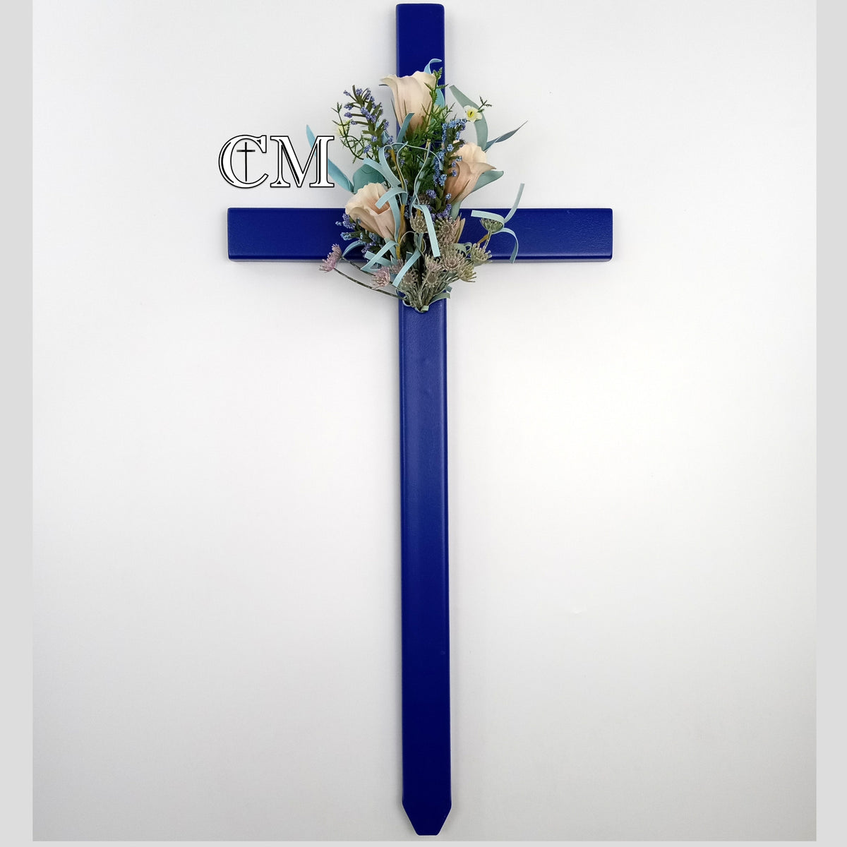 30 inch STEEL Blue Cemetery Cross Display Model, cross 762