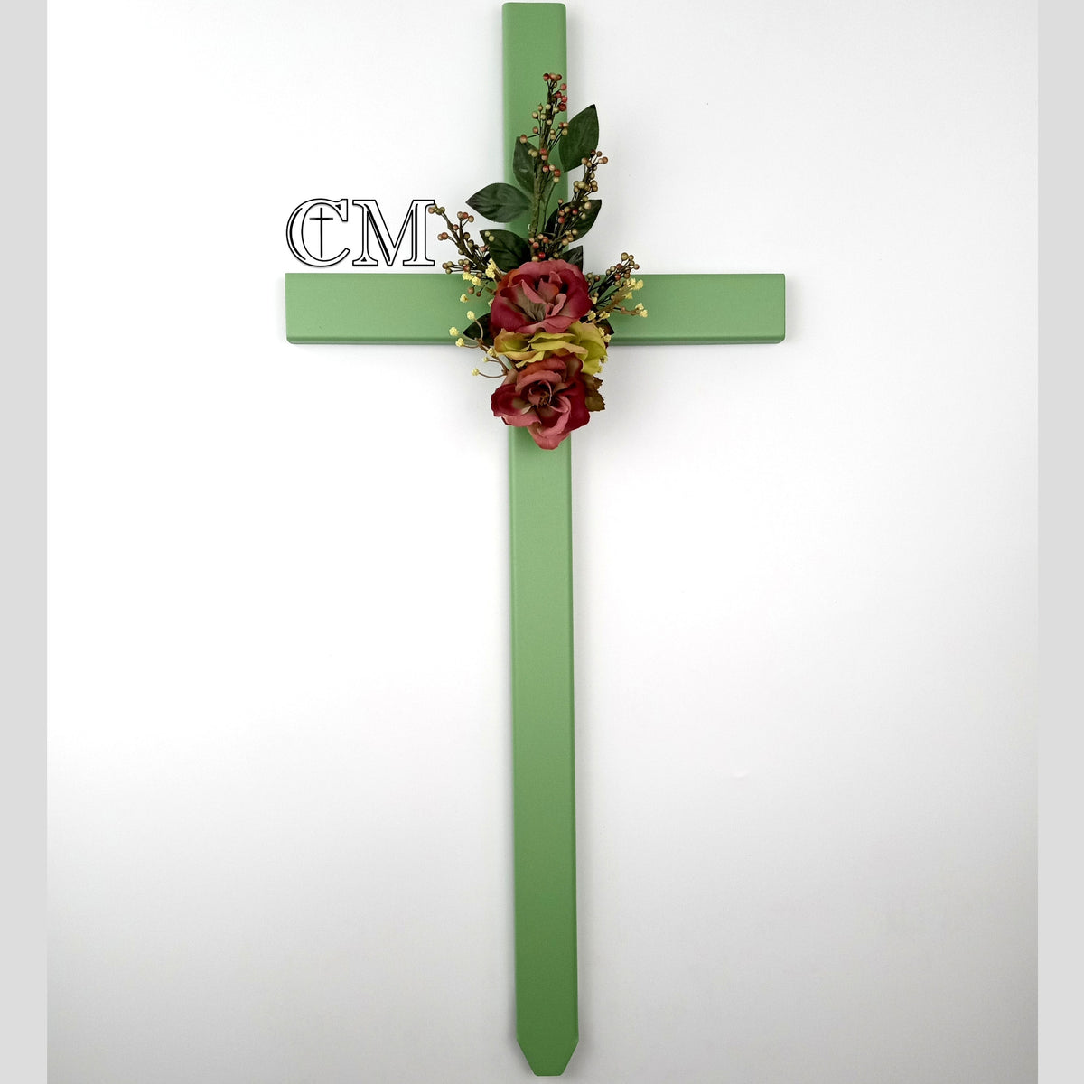 30 inch STEEL Green Cemetery Cross Display Model, cross 758
