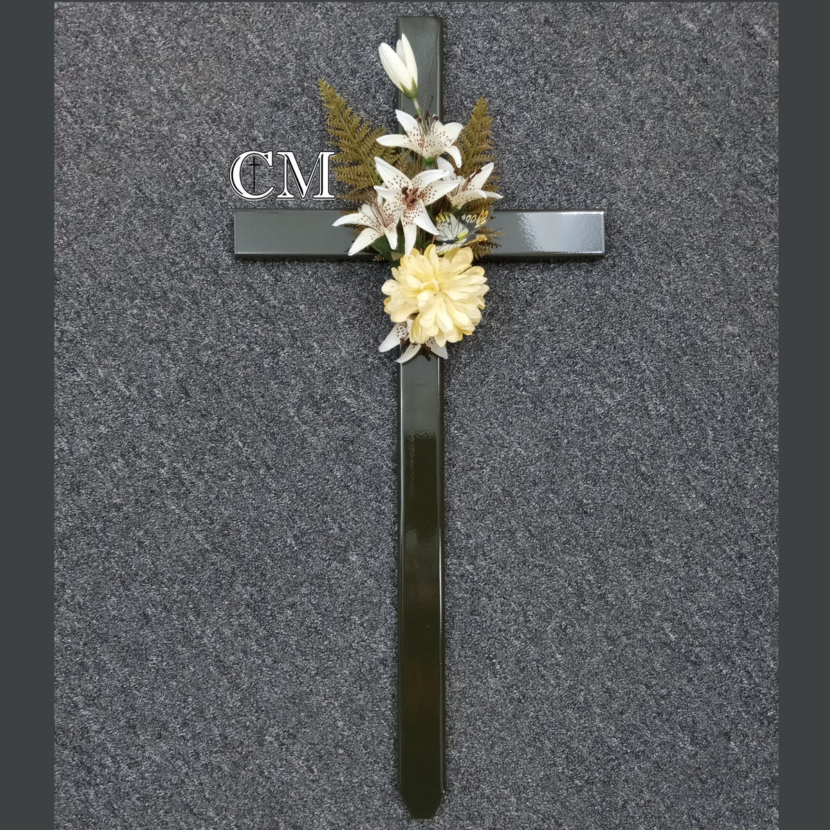 30 Inch STEEL Olive Cemetery Cross with Flowers - #724
