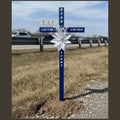 46 inch Steel Blue Roadside Cross with Flowers, Multiple Colors Available, cross # 799