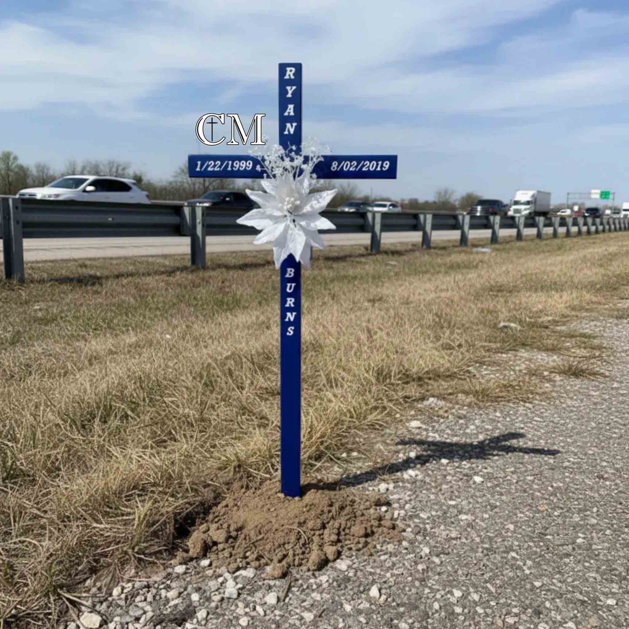 46 inch Steel Blue Roadside Cross with Flowers, Multiple Colors Available, cross # 799