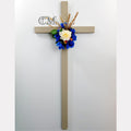 46 inch STEEL Tan Roadside Cross with Flowers Display Model, cross #692