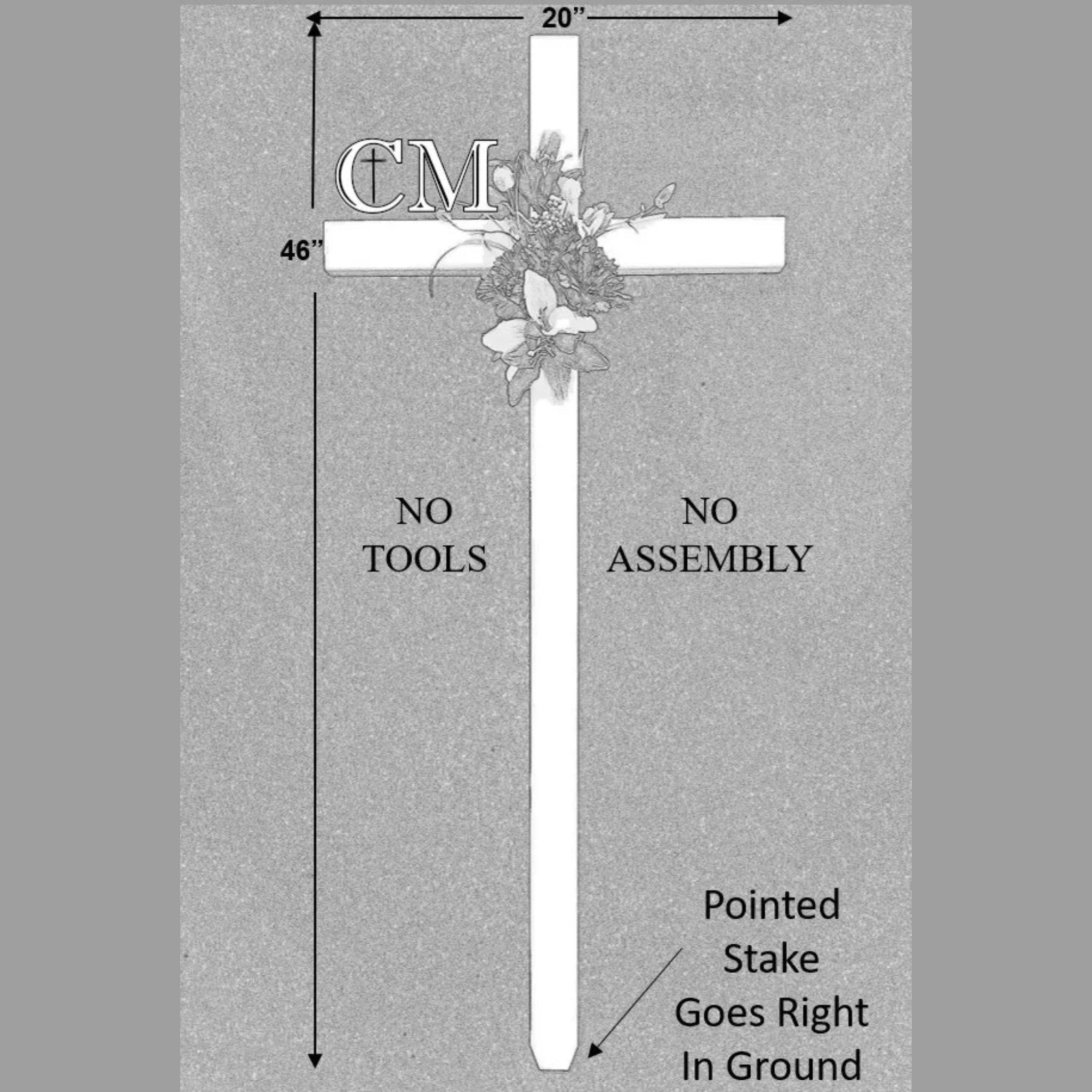 46 inch Steel Blue Roadside Cross with Flowers, Multiple Colors Available, cross # 799