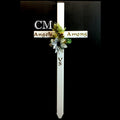 STEEL White Grave Cross personalized with Angels Among Us in gold lettering with artificial floral