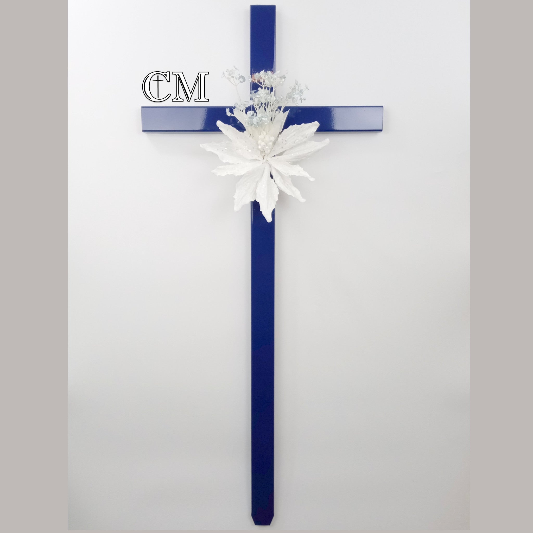 46 inch STEEL Blue Roadside Cross with Flowers, memorial cross #660