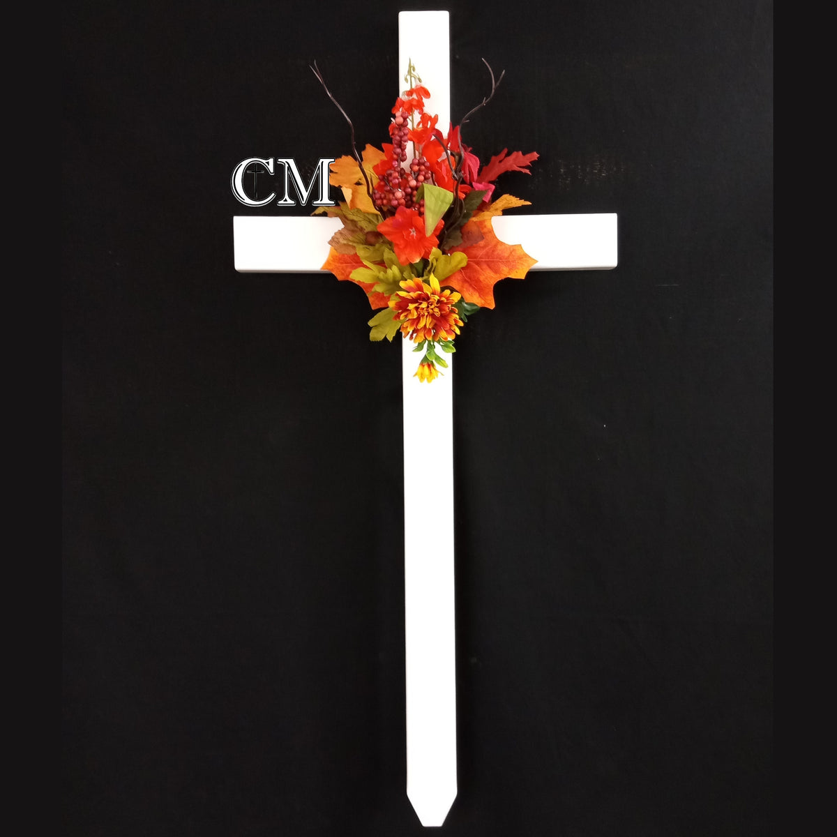 30 inch STEEL White Cemetery Cross, personalized memorial cross #713