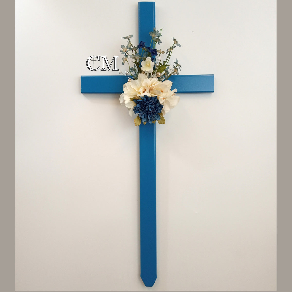30 inch STEEL Blue Cemetery Cross Display Model, cross 746