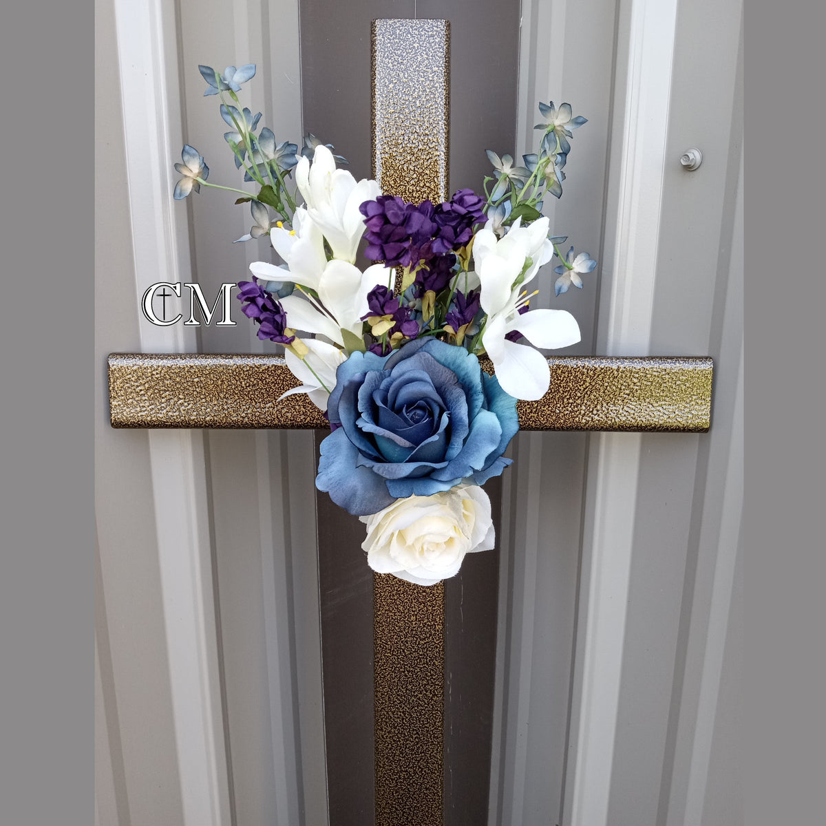 30 inch STEEL Gold graveside cross, personalized memorial cross, cross #699