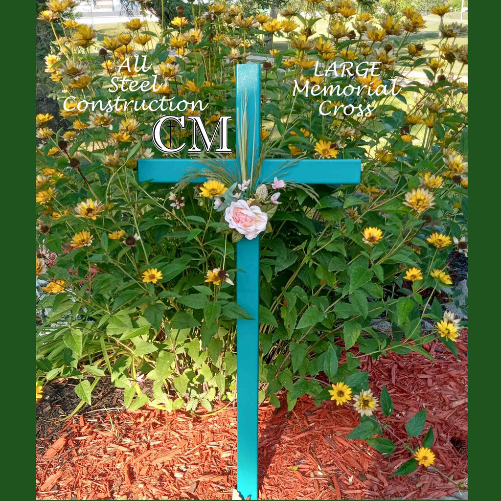 46 inch STEEL Roadside Cross with Flowers, Memorial Cross Display Model #561