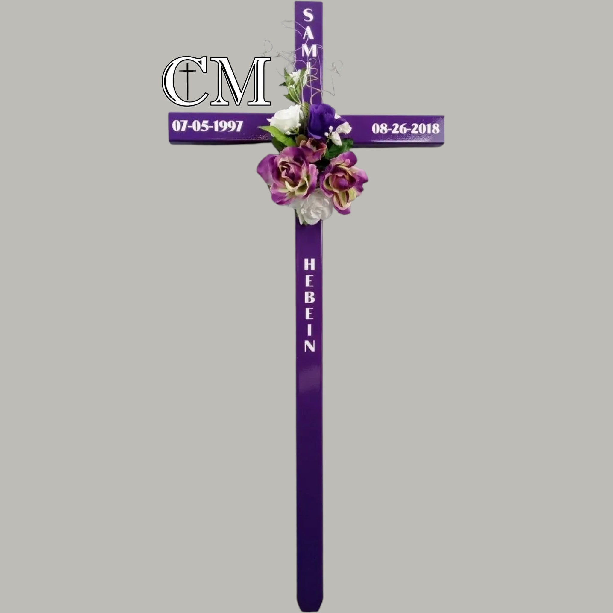 46 inch Steel Purple Roadside Cross with Flowers, Multiple Colors Available, cross # 712