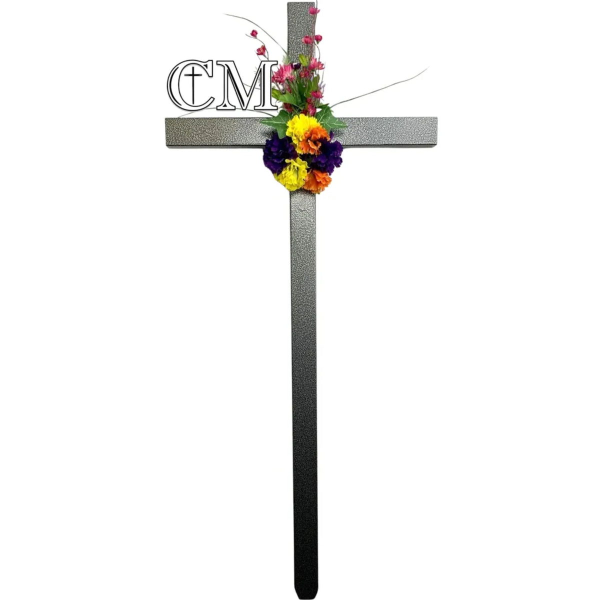 46 inch Steel Roadside Cross with Flowers, cross #449