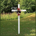 46 inch STEEL White Roadside Cross with Flowers, memorial cross #618