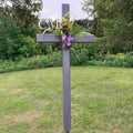 30 Inch STEEL Silver Memorial Cross with Flowers - Cemetery & Grave Site Cross #800