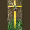 46 inch STEEL Yellow Roadside Cross with Flowers, memorial cross #788