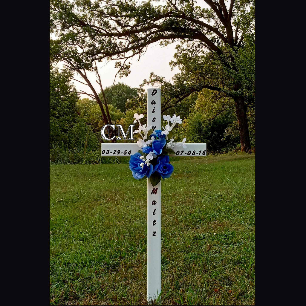 30 inch STEEL White graveside cross, personalized memorial cross, cross #613