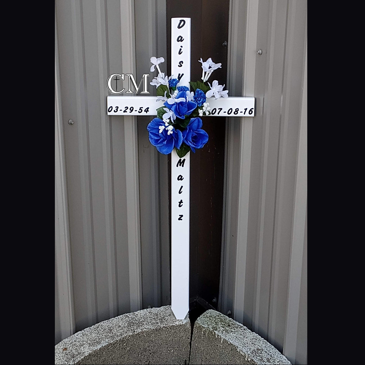 30 inch STEEL White graveside cross, personalized memorial cross, cross #613
