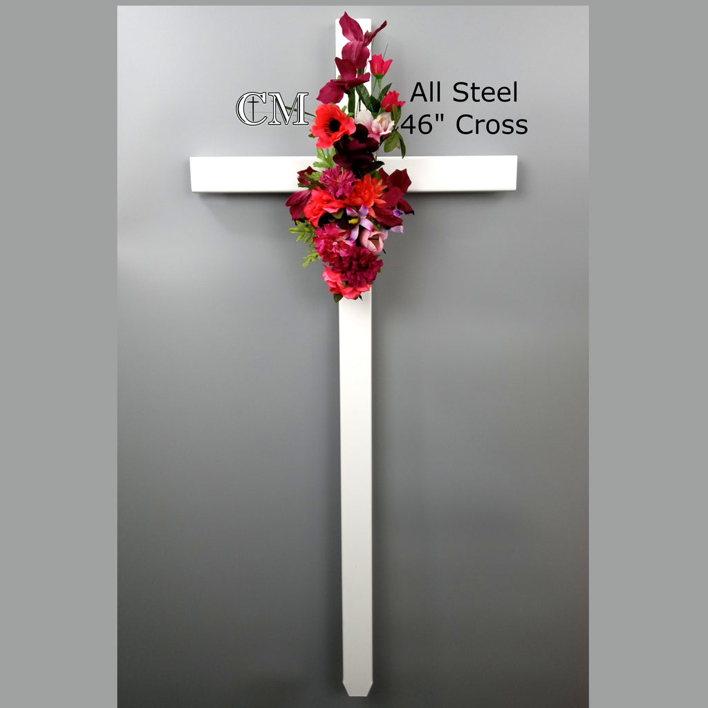 46 inch Steel Roadside Cross with Flowers, cross #675