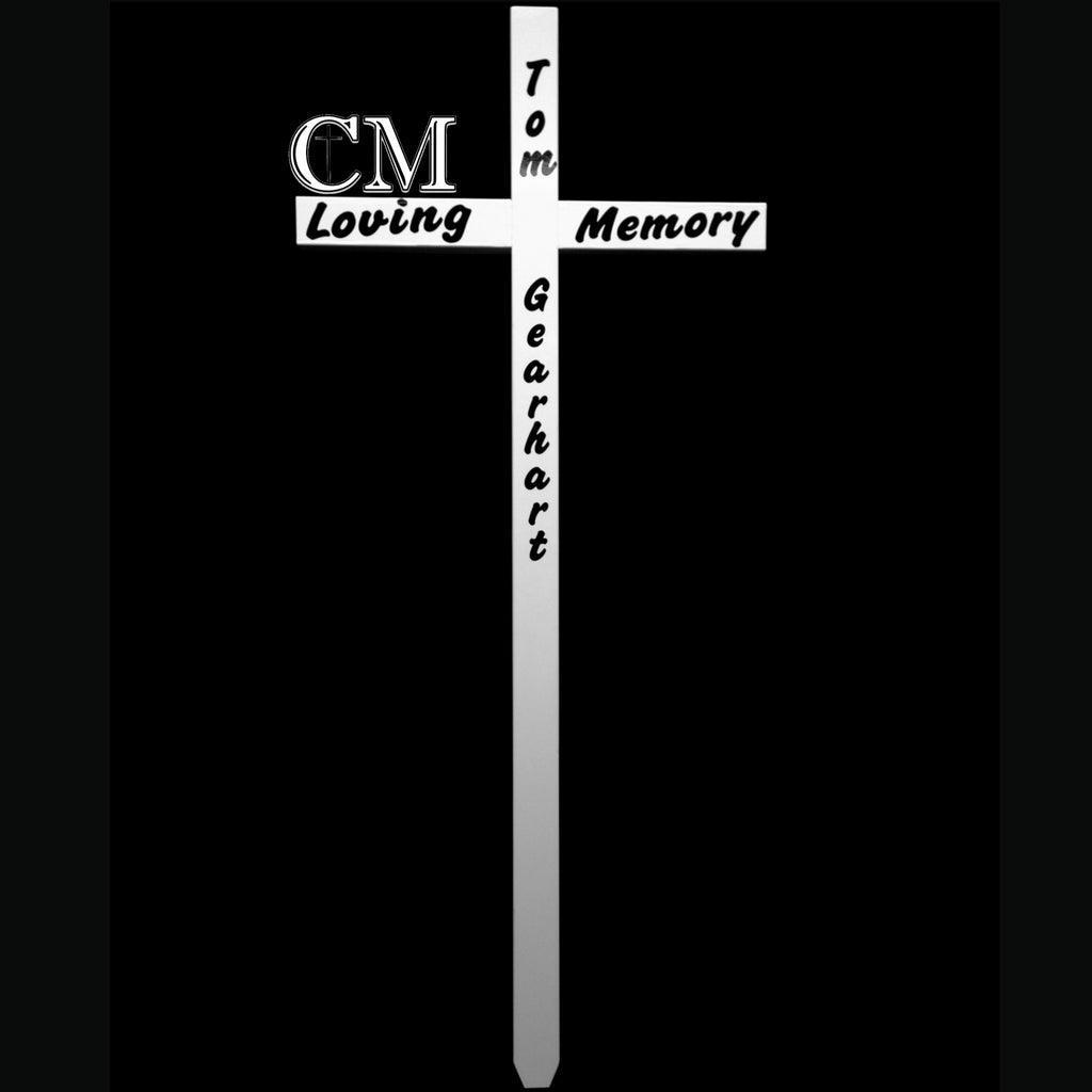 46 inch Steel Roadside Cross, White Personalized Roadside Cross #670
