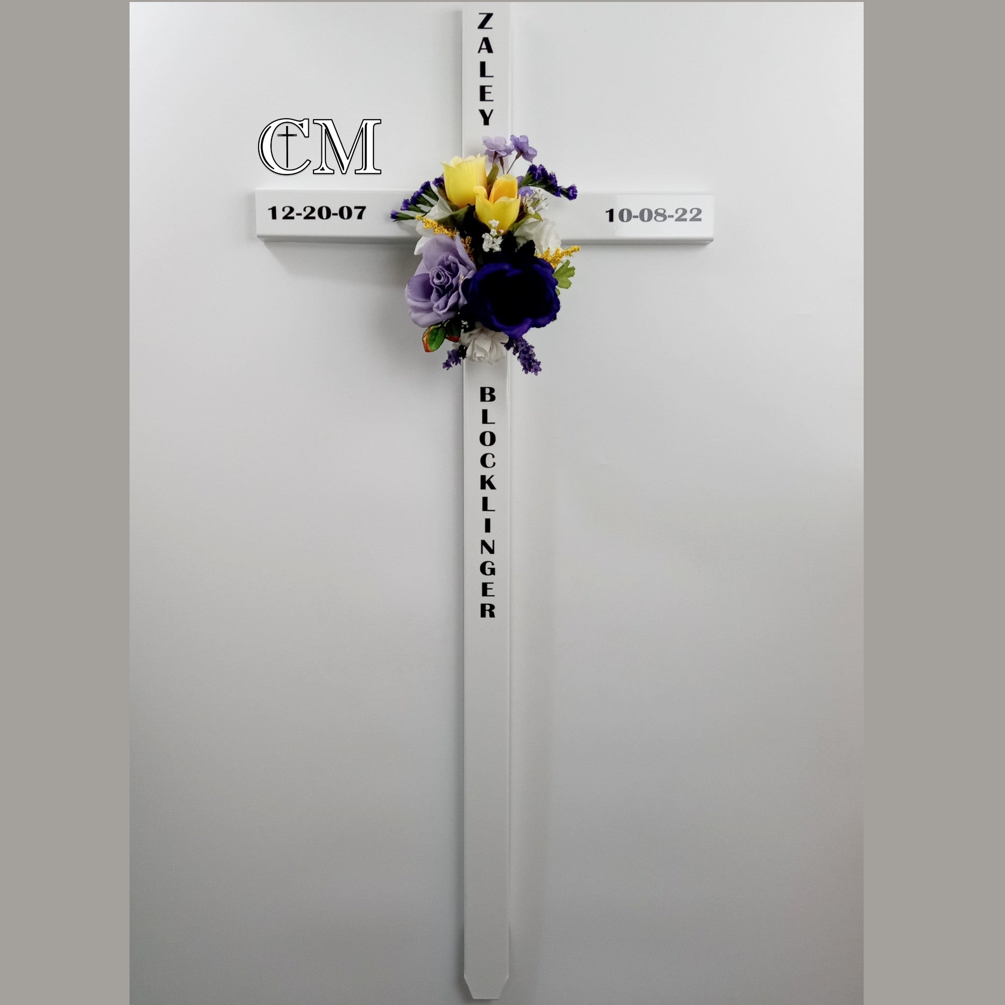 46 inch Steel Roadside Cross with Flowers, Multiple Colors Available, cross # 721