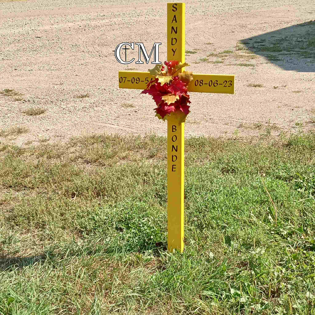 30 inch STEEL Yellow Graveside Cross Display Model, memorial cross, cross #612